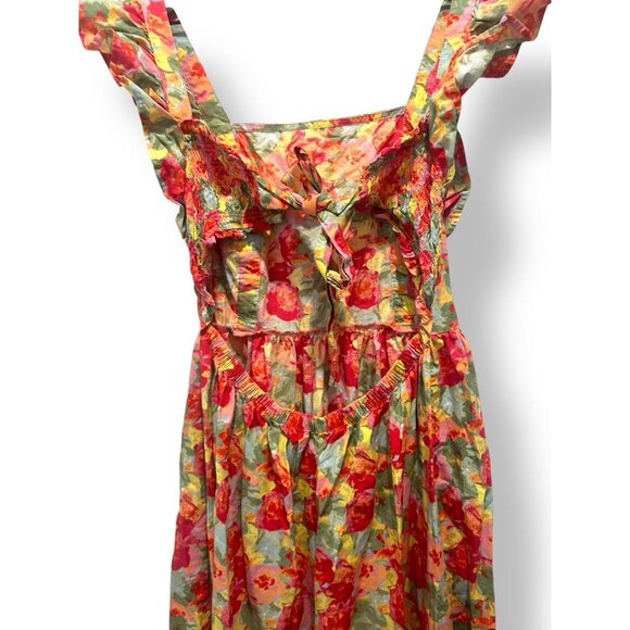 Peyton & Parker Bright Floral Ruffled Smocked Tie Back Maxi Dress Size Large - Picture 13 of 15